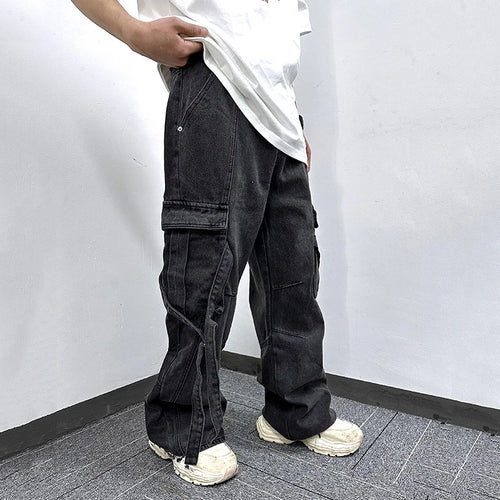 Load image into Gallery viewer, Men's Jeans New American Style High Street Trendy Large Buckle Pockets Decoration Cargo Denim Pants Summer Tide 9W1867
