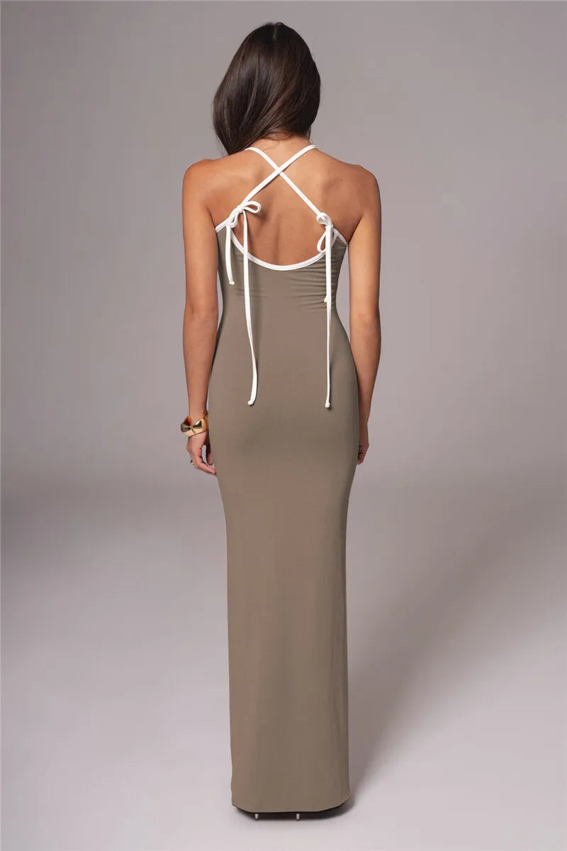 Spaghetti Strap Lace-up Sexy Maxi Dress For Women Gown Fashion Sleeveless Backless Bodycon Evening Sexy Long Dress