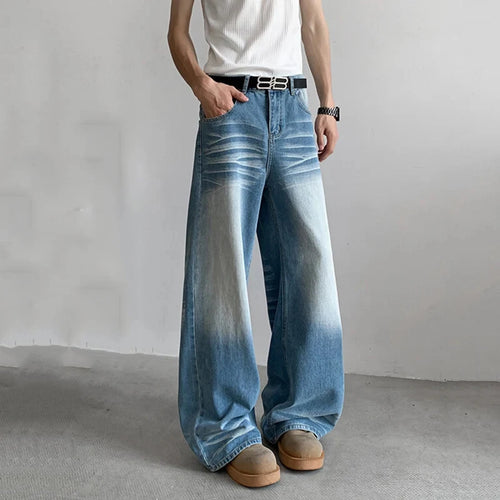 Load image into Gallery viewer, Men's Jeans American Style High Street Distressed Trendy Washed Denim Pants Loose Wide Leg Stylish Male Trousers 9W1709
