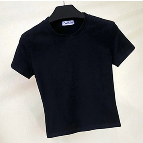 Load image into Gallery viewer, Green Crop Top T-Shirt Female Solid Cotton O-Neck Short Sleeve T-shirts for Women High Waist Slim Short Sport Femme T-Shirt
