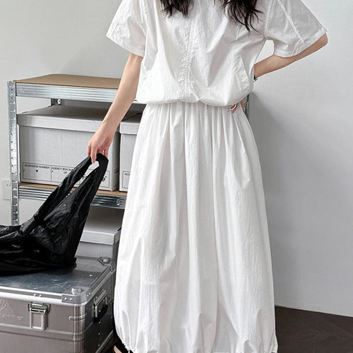 Load image into Gallery viewer, Black Thin Shirt Half-body Skirt Two Pieces Suit New Round Neck Short Sleeve Women Fashion Tide Spring Summer 2025 1DJ1281
