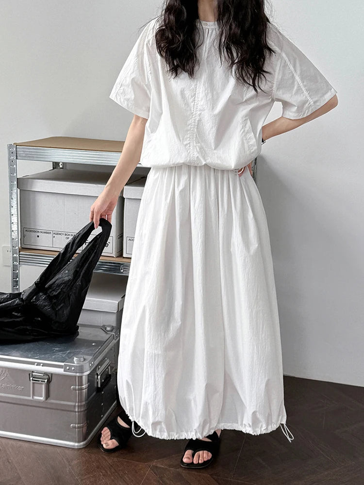 Black Thin Shirt Half-body Skirt Two Pieces Suit New Round Neck Short Sleeve Women Fashion Tide Spring Summer 2025 1DJ1281