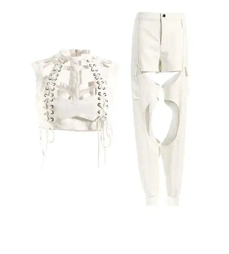 Wide Leg Pants Hollow Out Two Piece Suit New Stand Collar Long Sleeve Loose Fit Women Fashion Spring Autumn 2025 1DE9154