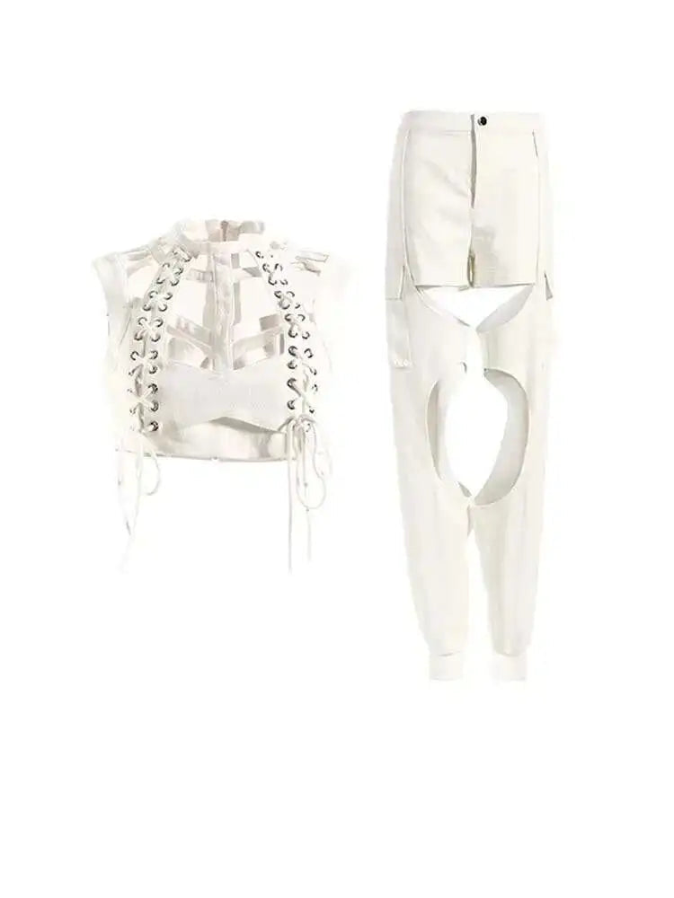 Wide Leg Pants Hollow Out Two Piece Suit New Stand Collar Long Sleeve Loose Fit Women Fashion Spring Autumn 2025 1DE9154