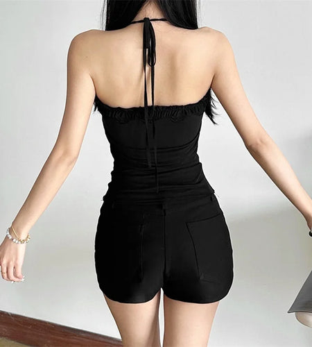 y2k Crop Tops Women Fairycore Clothes Solid Color Sleeveless Camisole Vest and Bandeau Bra 2000s Clothing Streetwear