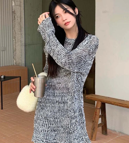 Y2k Aesthetic Pullover Harajuku Gothic Knitted See Through Sweater Grunge Autumn Jumper Japanese Fashion Knitwear Tops