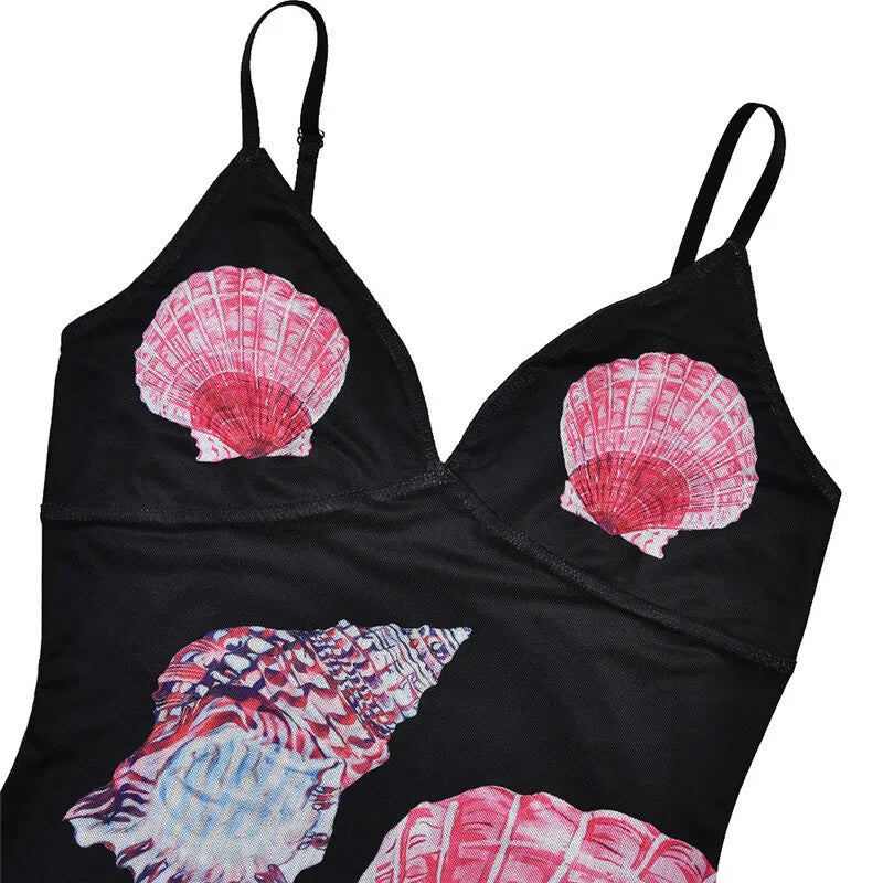 Spaghetti Strap Floral Print Mini Dress For Women Robe Summer New V Neck Sleeveless Backless Print Beach Holiday Dress