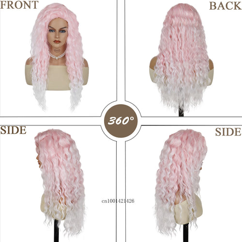 Load image into Gallery viewer, Pink Cosplay Wigs Syntheitc Hair 28 Inch Long Curly Wavy Wigs for Women Carnival Party Halloween Costume WIg Ombre Pink Color
