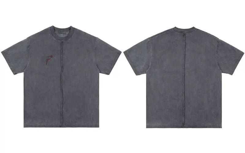 Vintage Men T-Shirt Grunge Retro Embroidery Folds Washed Tshirt Streetwear 2024 Hip Hop Harajuku Punk Gothic Cotton Loose Tops