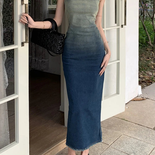 Load image into Gallery viewer, Gradient Strapless Denim Women&#39;s Dresses Sleeveless Slim Chic Zipper Split Female Dresses Summer Sexy Party Club Dress
