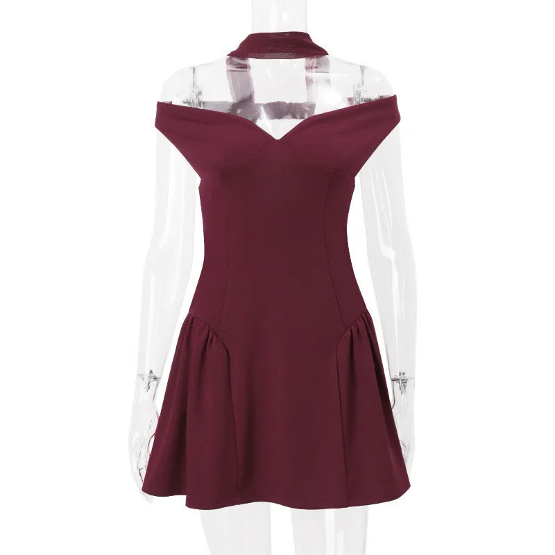 Off-shoulder Backless Sexy Mini Dress For Women Wine Red Sleeveless Strapless High Waist A-line Club Party Sexy Dress