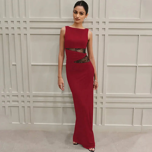 Load image into Gallery viewer, Sheer Lace Sleeveless Sexy Maxi Dress For Women Gown Summer Patchwork Fashion O Neck Bodycon Long Tank Dress Vestido
