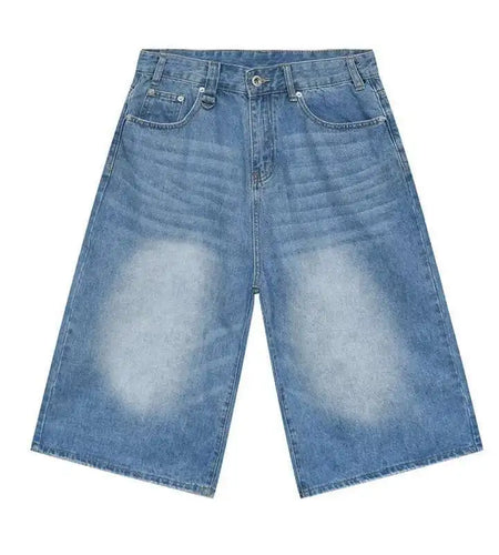 Vintage Men's Short Jeans Summer Loose Male Wide Leg Knee Length Denim Shorts New Washed Fashion Men  Bottoms 9A8825