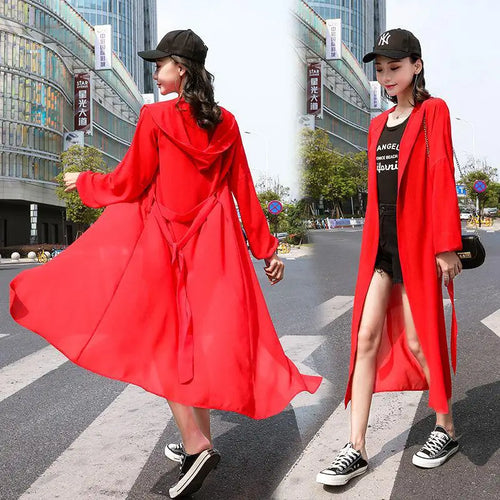 Load image into Gallery viewer, Summer Solid Shawl Cardigan Hooded Beach Shirts Women's Oversized Long Sleeve Cardigan Loose Sun Protection Bandage Blouses Top
