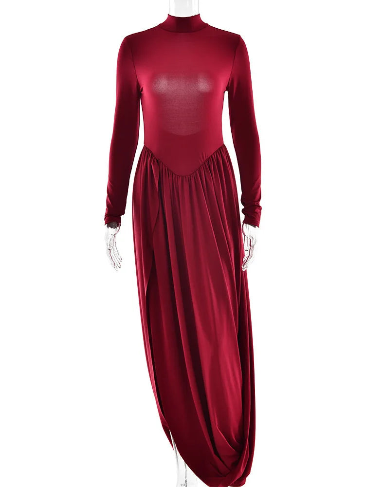 Elegant Long Sleeved Elastic Tight High Slit Women Dress Autumn Winter New 2025 Sexy Backless Party Club Evening Dress