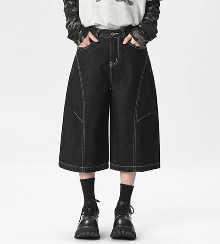 Men's Denim Shorts New American Style Stitching Line Design Solid Color Handsome Multi Pockets Male Bottoms Summer 9W1662