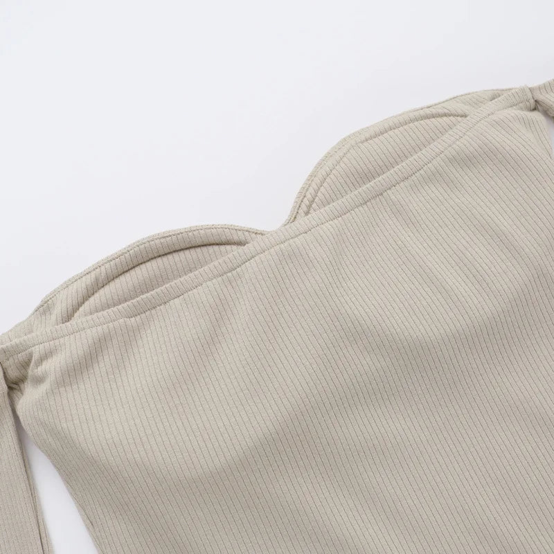 Off-shoulder Long Sleeve Sexy Mini Dress For Women Robe Fashion Ribbed Strapless Bodycon Fall High Waist Dress Elegant