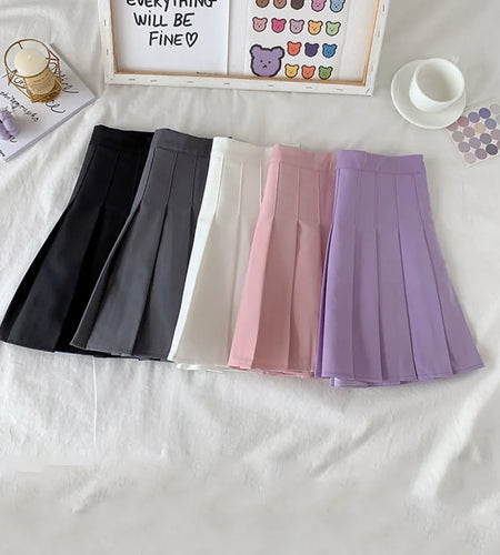Black Skirt Female Summer High Waist gothic Anti-Glare A-Line Pleated Skirt Short Skirt Purple Ins Tide Ulzzang Skirt