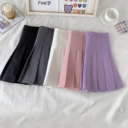 Load image into Gallery viewer, Black Skirt Female Summer High Waist gothic Anti-Glare A-Line Pleated Skirt Short Skirt Purple Ins Tide Ulzzang Skirt
