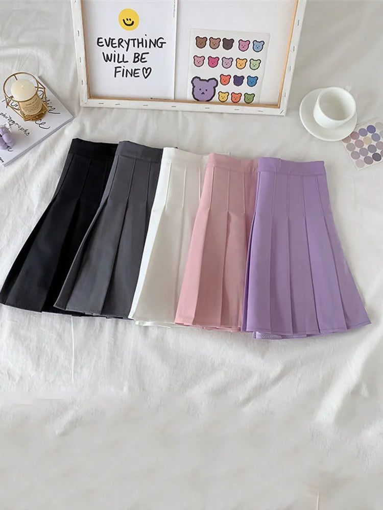 Black Skirt Female Summer High Waist gothic Anti-Glare A-Line Pleated Skirt Short Skirt Purple Ins Tide Ulzzang Skirt