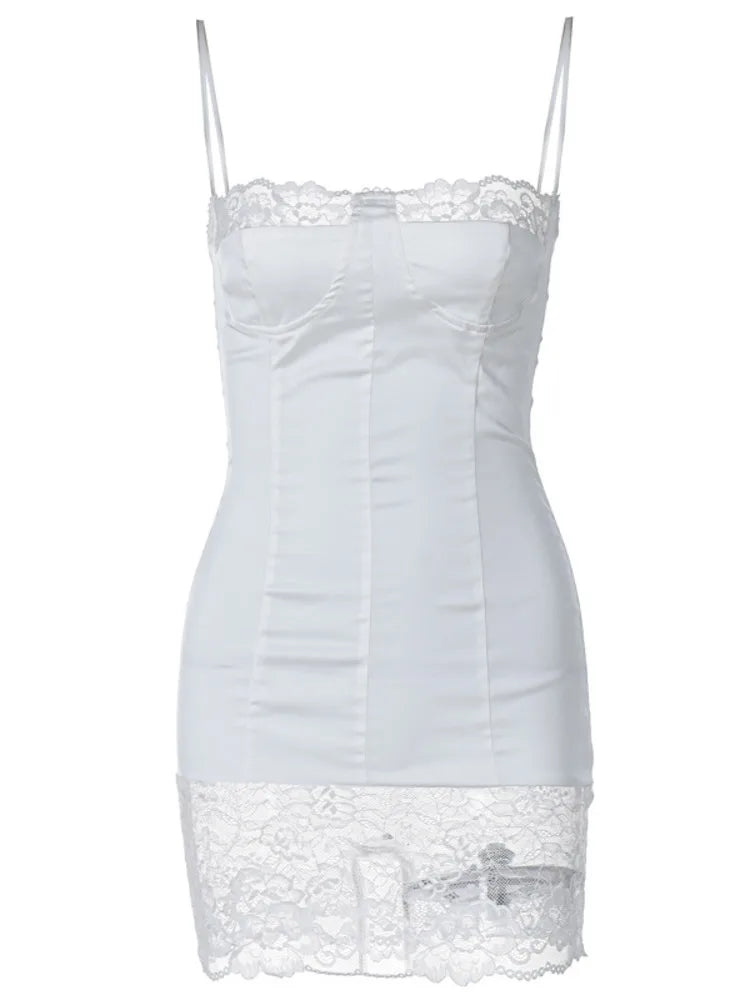 Sexy Lace Patchwork 2024 Summer Women's Dress New Bodycon Tight Wrap Hip Tie Up Dress Party Beach Vacation Vestidos