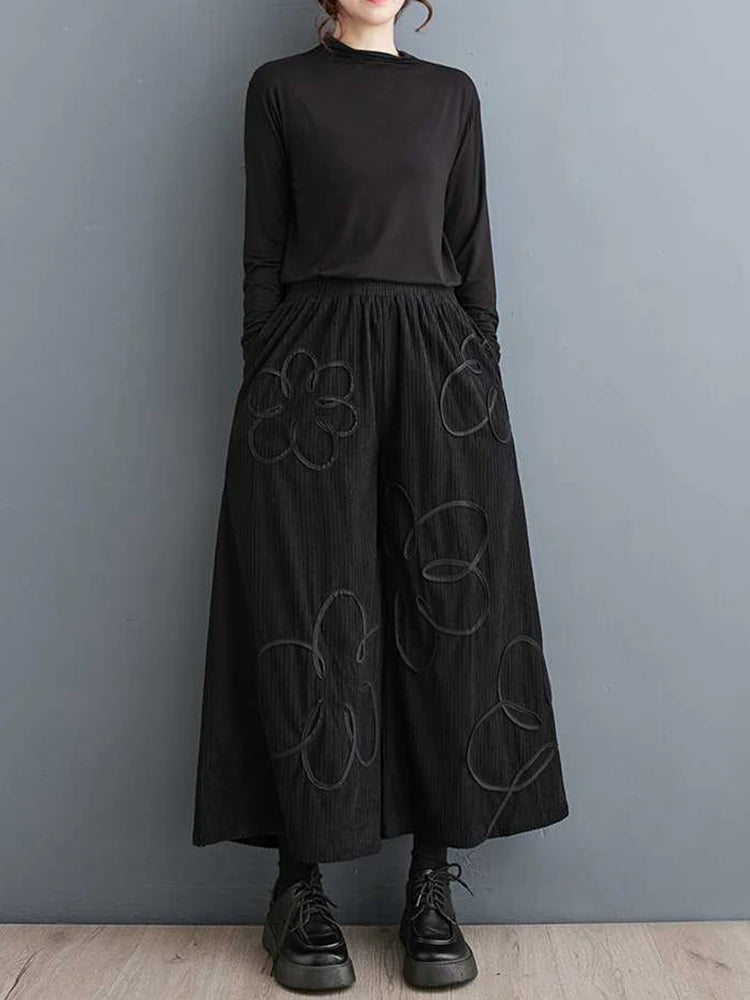 High Elastic Waist Black Printed Long Wide Leg Casual Pants New Trousers Women Fashion Tide Spring Autumn 2025 1LD1510