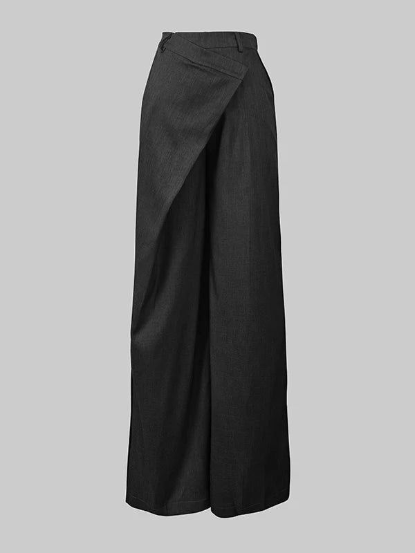Trendy Women's Suit Pants Autumn Spring Loose Wide Leg Asymmetric Solid Color Split-Joint High Waisted Formal Trousers