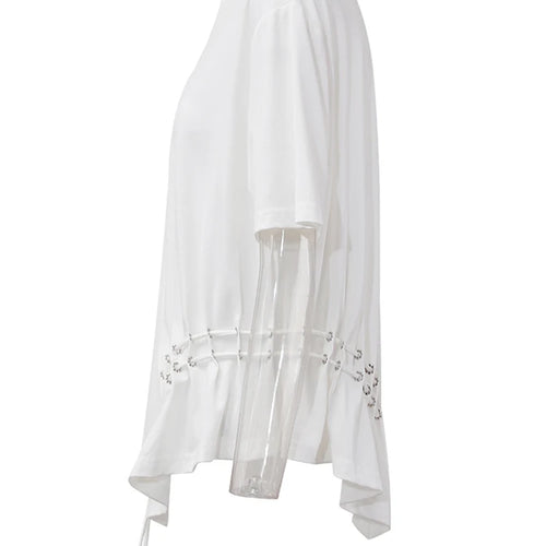 Load image into Gallery viewer, Women White Drawstring Irregular Hem Big Size T-shirt New Round Neck Short Sleeve Fashion Tide Spring Summer 2025 CPG1374

