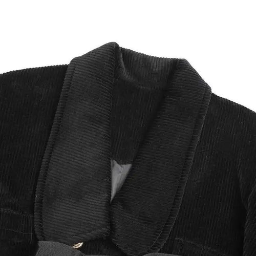 Load image into Gallery viewer, Loose Fit Black Corduroy Bow Big Size Jacket New Lapel Long Sleeve Women Coat Fashion Tide Spring Autumn 2025 1DF2133
