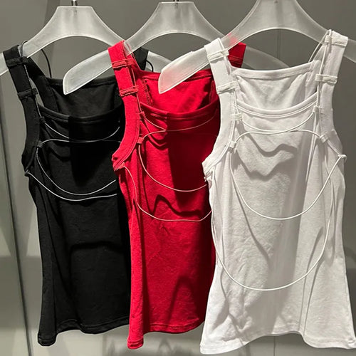 Load image into Gallery viewer, Solid Backless Tank Top For Women Square Collar Sleeveless Slimming Casual Sexy Vest Female Fashion Clothing
