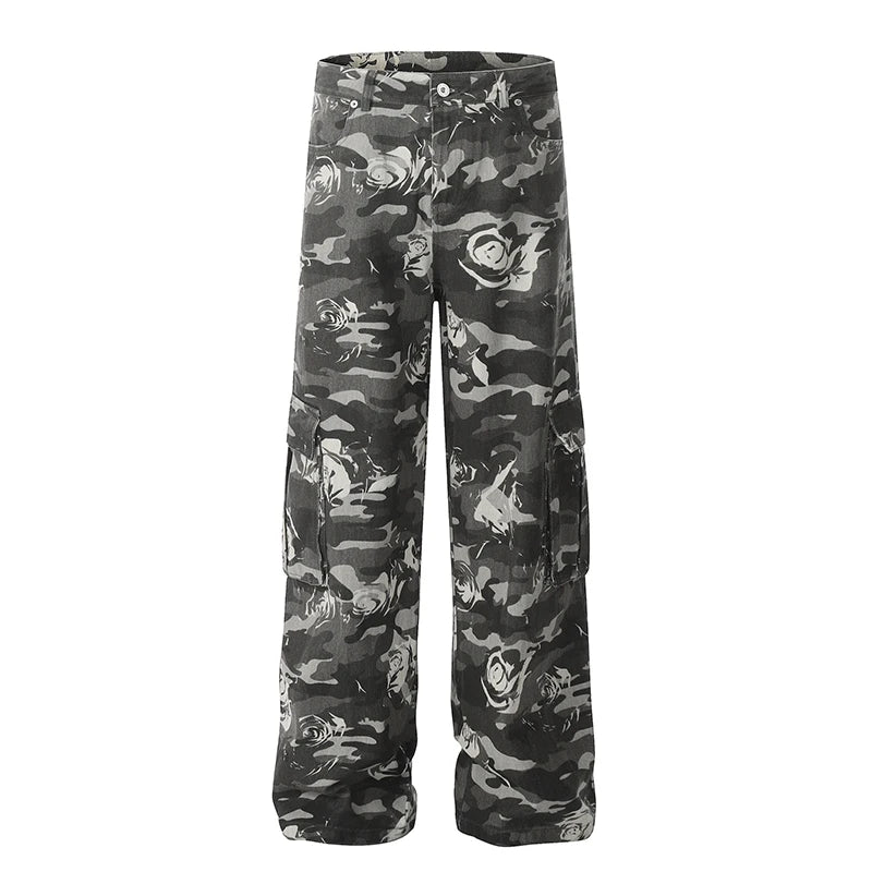 Camouflage Men's Cargo Pants Folar Printing Loose New American Style Straight Male Fashion Causal Trousers Summer 9W1958