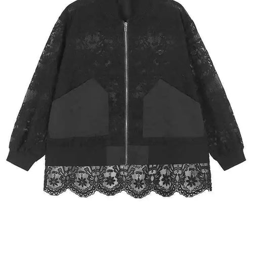 Load image into Gallery viewer, Black Lace Perspective Big Size Jacket New Stand Collar Long Sleeve Women Coat Fashion Tide Spring Autumn 2025 1DH7245
