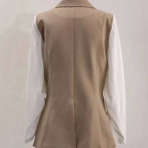 Load image into Gallery viewer, Women Khaki Drawstring Color-block Elegant Blazer New Lapel Long Sleeve Jacket Fashion Tide Spring Autumn 2025 CPDB162
