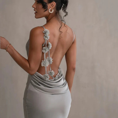 Load image into Gallery viewer, Floral Draped Backless Maxi Long Dress For Women Fashion Spaghetti Strap Sleeveless Bodycon Evening Party Dress Elegant
