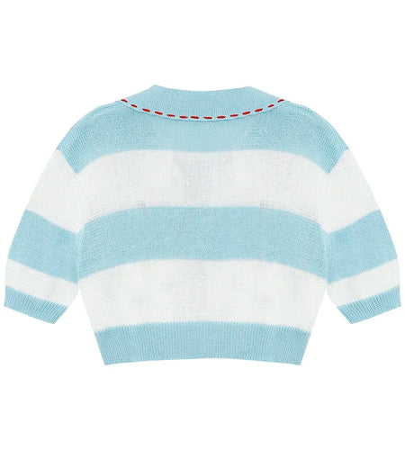 Women Turn Down Knitted Sweaters Cardigans Striped Cute Lady Knitting Thin Summer Slim Vintage Cardigan Outwear for Female B-005