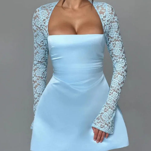 Load image into Gallery viewer, Lace Long Sleeve Sexy Mini Dress For Women Robe Square Collar Backless A-line High Waist Club Party Sexy Dress Fashion
