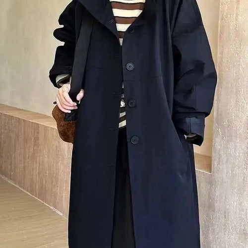 Load image into Gallery viewer, Women Navy Blue Big Size Long Elegant Trench New Stand Collar Long Sleeve Windbreaker Fashion Spring Autumn 2025  1DH6843
