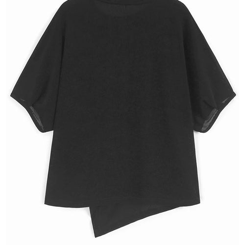 Load image into Gallery viewer, Women Black Irregular Pleated Big Size Casual T-shirt New Round Neck Short Sleeve Fashion Tide Spring Summer 2025 1DJ1318
