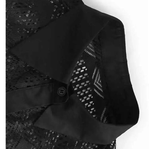 Load image into Gallery viewer, Women Black Lace Hollow Out Tassels Big Size Midi Shirt Dress New Lapel Long Sleeve Fashion Spring Autumn 2025 1DH8942
