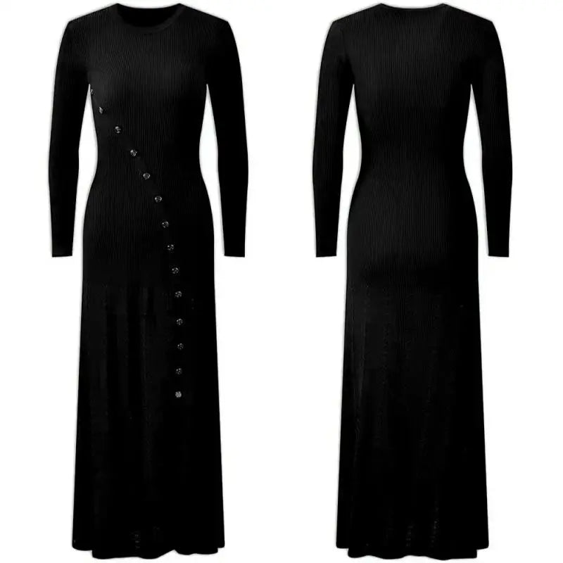 Korean Autumn Winter Black Beige Elegant Single Breasted Dress Women Red Long Sleeves 2024 Knitted Split Dress Popular Trend New