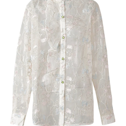 Load image into Gallery viewer, Women Apricot Embroidery Thin Big Size Blouse New Stand Collar Long Sleeve Shirt Fashion Tide Spring Summer 2025 CPG3123
