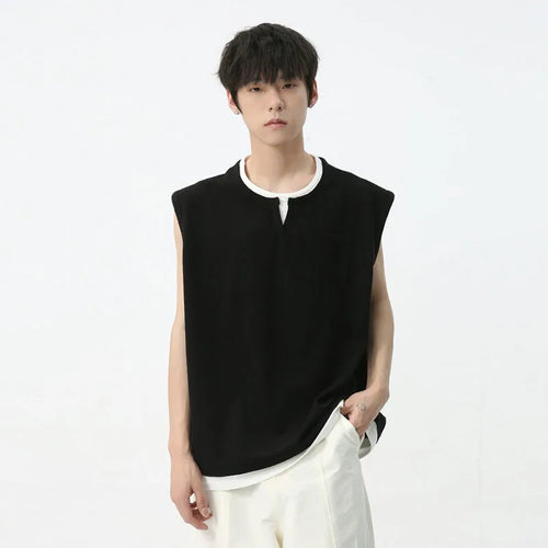 Load image into Gallery viewer, Men&#39;s Sleeveless T-shirt Summer Korean Style Version Contrast Color Patchwork Fake Two-piece Casual Male Top C5599
