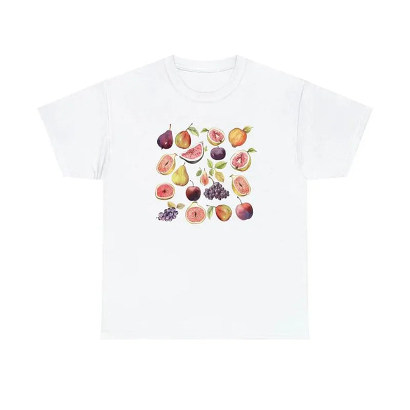 y2k Tees for Women Summer Clothes Casual Fruit Print Round Neck Short Sleeve T Shirts 2000s Tops Clothing Streetwear