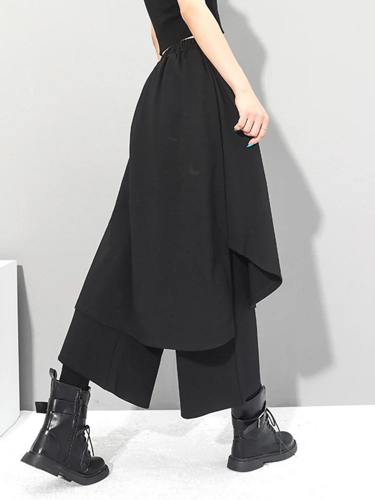 High Elastic Waist Black Irregular Long Wide Leg Trousers New Loose Fit Pants Women Fashion Tide Spring Autumn 2025 1Z289