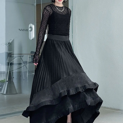 Load image into Gallery viewer, High Elastic Waist Black Irregular Pleated Elegant A-line Half-body Skirt Women Fashion New Spring Autumn 2025 1DJ0692
