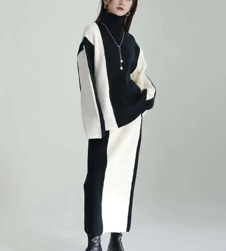 Half-body Skirt Knitting Sweater Big Size Two Pieces Suit New Turtleneck Women Fashion Tide Autumn Winter 2025 1DF2626