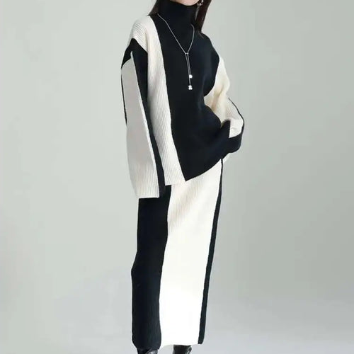 Load image into Gallery viewer, Half-body Skirt Knitting Sweater Big Size Two Pieces Suit New Turtleneck Women Fashion Tide Autumn Winter 2025 1DF2626
