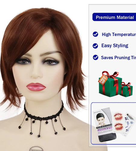 Female Red Wigs Short Synthetic Hair Curly Wigs for Women Shag Natural Wig for Mother Trendy Mommy Wig Old Lady Costume