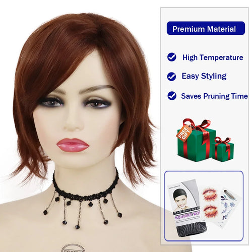 Load image into Gallery viewer, Female Red Wigs Short Synthetic Hair Curly Wigs for Women Shag Natural Wig for Mother Trendy Mommy Wig Old Lady Costume
