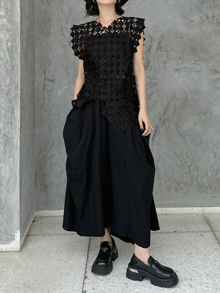 High Elastic Waist Black Pleated Pocket Calf-Length Pants New Trousers Women Fashion Tide Spring Autumn 2025  1DJ1074